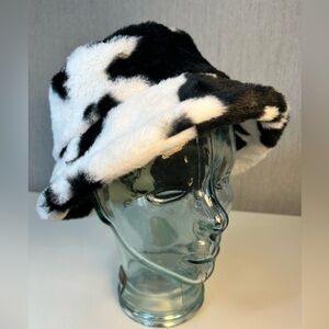 Faux Cow Fur Black and White Bucket Hat